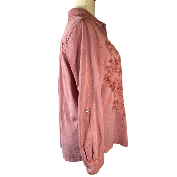Coldwater Creek Pink Embroidered Cotton Slub Button Up Shirt 1X - Picture 2 of 6